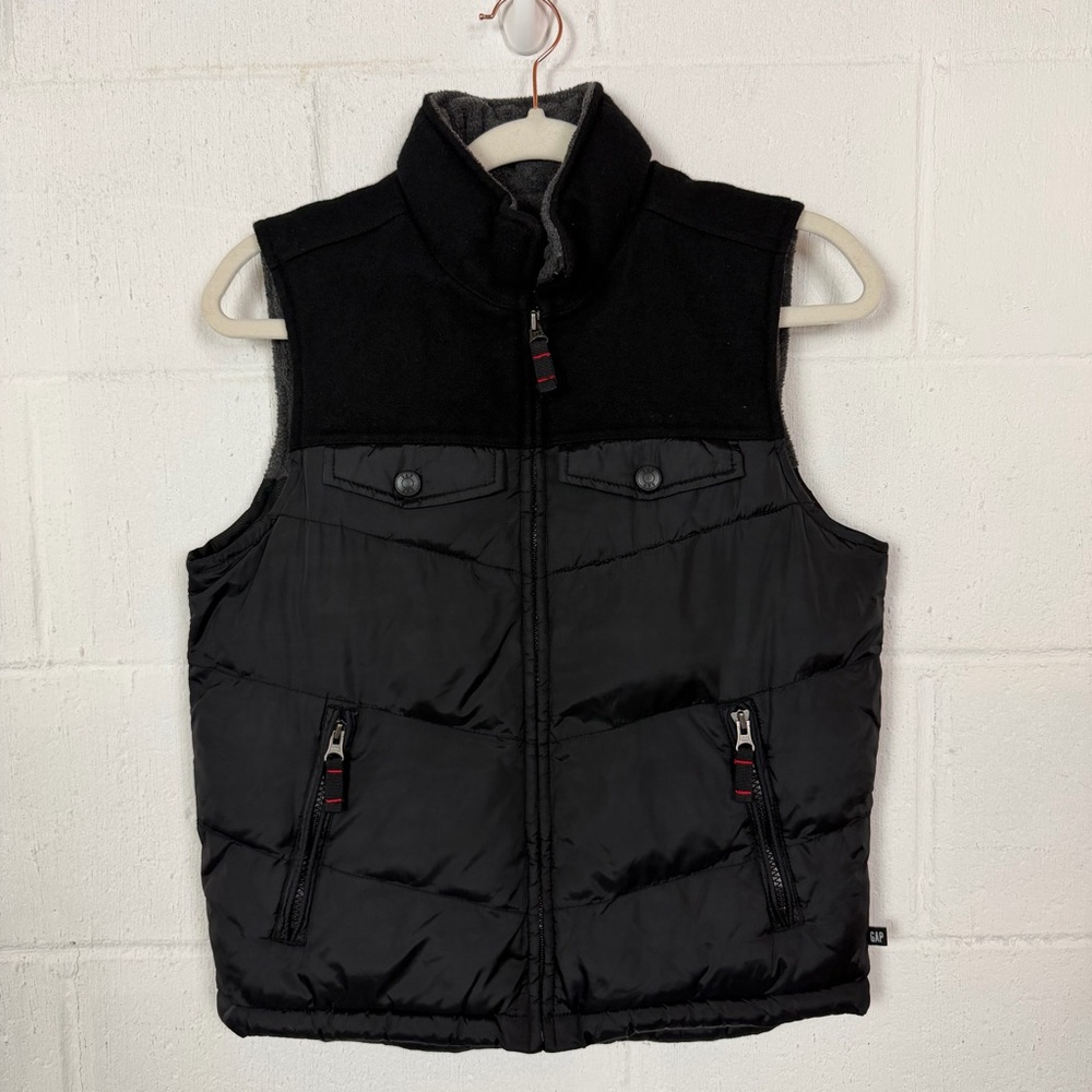 Gap Boys Puffer Vest Wool Blend Black Pockets Y2K ('06)‎ Snow Winter Outdoor L